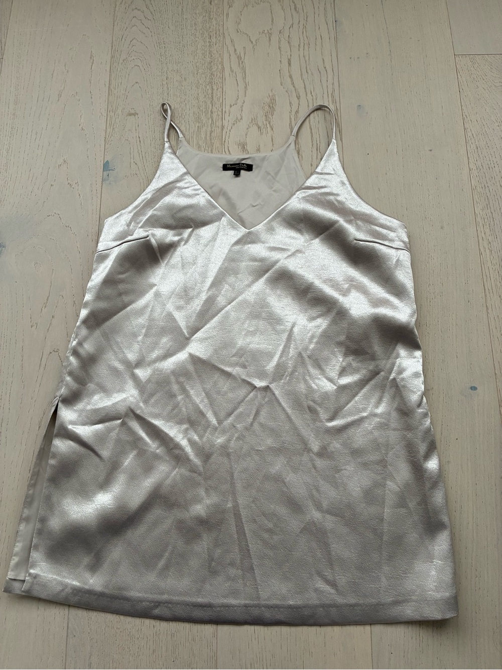 Massimo Dutti Silver Satin V-Neck Slip Dress